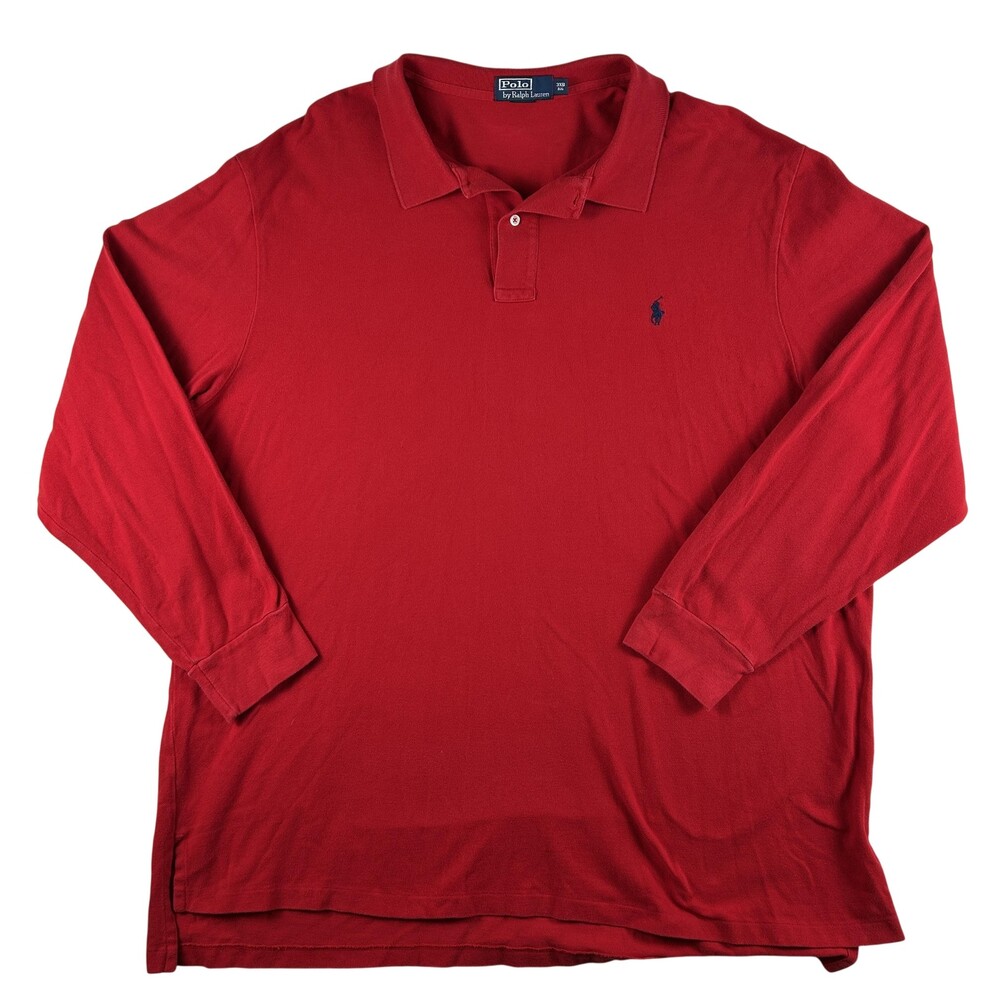 Polo Ralph Lauren Polo Shirt Mens 3XB Big Red Solid Long Sleeve Pony Logo